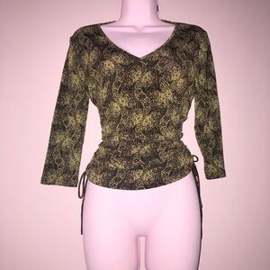 y2k retro boho floral printed faux wrap top